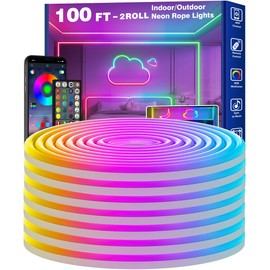 RCUICA 100FT LED Neon Rope Lights Waterproof with Smart App Control Remote,DIY Scene Modes,Music Sync hronization,Eaves Lights for Garden Decor,Deck,Christmas