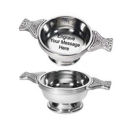 Wentworth Pewter - Small Pewter Quaich Cup of Friendship Engraved Free Loving Cup, Gift, 75ml