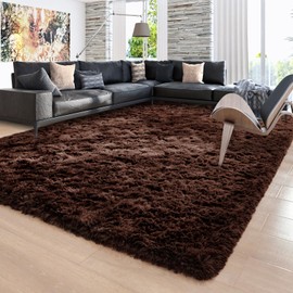 Ompaa 9x12 Area Rug Brown Large Living Room Fluffy Carpet for Bedroom Dorm, Non-Slip High Pile，Coffee Modern Big Shag Rug for Classroom Kids Playroom Nursery Home Office Decor