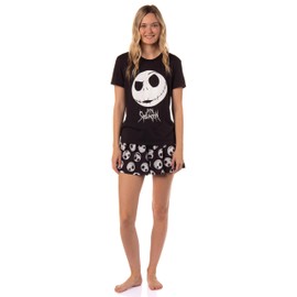 INTIMO The Nightmare Before Christmas Women's Jack Skellington Crewneck and Shorts Sleep Pajama Set (XX-Large) Black