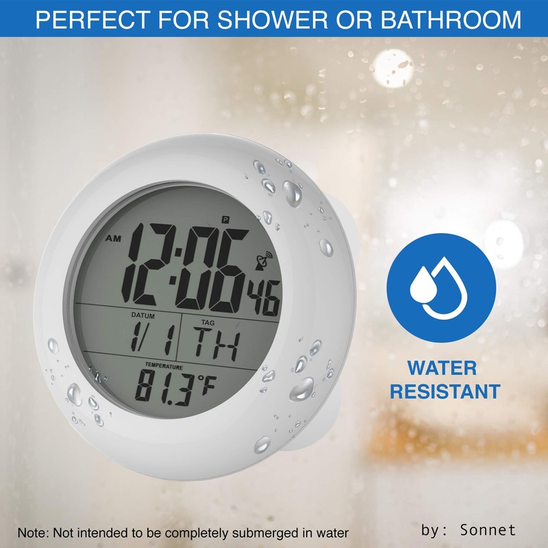 Sonnet Shower Clock for Bathroom and Kitchen - Large Digital