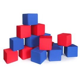 UHAPPYEE Toddler Foam Blocks, 16 PCS 5.5 inch Colourful Foam Soft Cubes for Kids, Stacking Block Sets Building Blocks Throwing Toys（Blue and Red）