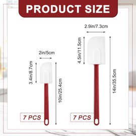 14 Pcs Silicone Rubber Spatula, 10in/14in Commercial Spatula 450 Fahrenheit Heat Resistant, Non Stick Heavy Duty Scraper for Kitchen Cook Mix Fry Spread Bake, Dishwasher Safe(Deep Red and White)