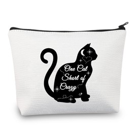 BDPWSS Cat Makeup Bag Cat Lover Gift Cat Mom Gift Cat Owner Gift Crazy Cat Lady Gift One Cat Short of Crazy Travel Pouch (Cat of Crazy CA)