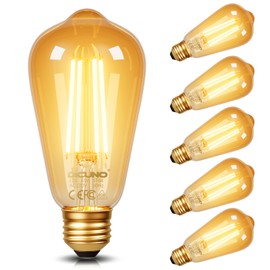DiCUNO E26 Edison Bulbs 60W, 2200K Amber Warm, 6W LED Edison Bulb ST64, Amber Glass, Vintage LED Light for Home, 600LM, Non-Dimmable, CRI 80, Pack of 6