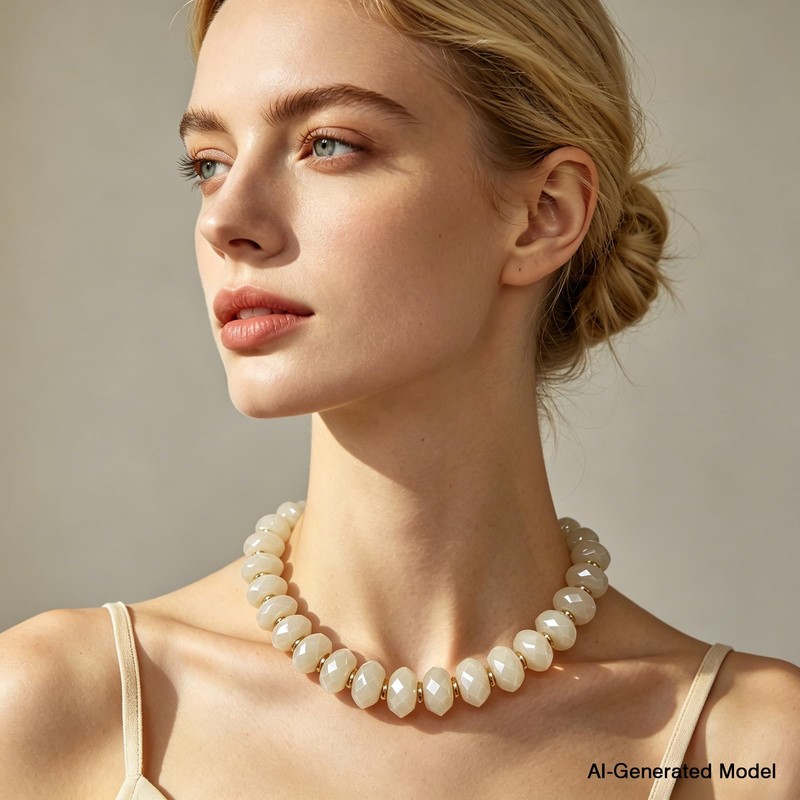 Aoyom Chunky Acrylic Beaded Choker Necklaces for Women Cream