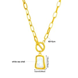 MOTIBACK Natural White Sea Shell OT Buckle Necklace – Gold-Plated Long Pendant Necklace for Women, Trendy Boho Shell Jewelry, Titanium Steel Statement Necklace