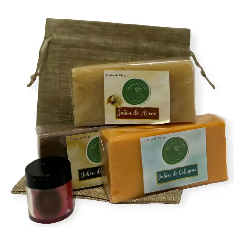 Pack x3 Jabón Artesanal HARAVERI 100g Baba Caracol Papaya Caléndula