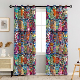 Tyrot Boho Mandala 100% Blackout Curtains for Bedroom 84 inch Length 2 Panels Set Colorful Bohemian Floral Thermal Insulated Room Darkening Window Drapes Black Out Curtains for Living Room, 52Wx84L
