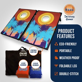 Driveway Games Tropical Beach Cornhole Set. Tailgate Corn Toss Boards & Bean Bags, red Blue