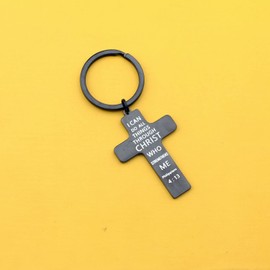 Zhxingjew Phil 4:13 Cross Keychain I Can Do All Things Christian Jewelry Football RugbyBall Baseball Team Gifts (Baseball Keychain Black)