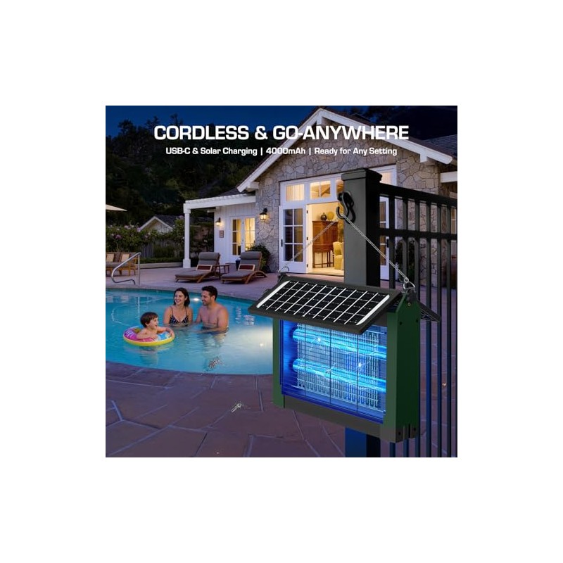 Solar Bug Zapper Outdoor with Dual Solar Panels, PhatroyYee 4500V