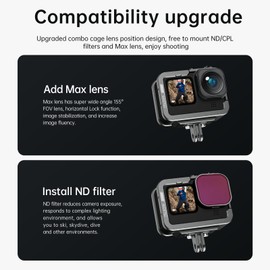 TELESIN Camera Cage for GoPro Hero 12 11 10 9, Aluminium Cage Housing for Go Pro, Suitable for Go Pro with ND CPL Lens Filter, Max Lens on the Camera with Cold Shoe Connect to Video Microphone