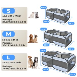2-in-1 Dog Playpen, 58''Pop Up Cat Puppy Pet Playpen Indoor/Outdoor Cats Enclosed, Cat Dog Tent Crate Cage Kennel, Portable Playpen for Kitten, Small Animals Play Pen(No Divider, Unified Space)