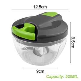 Ghazpmuk Gemüseschneider, 520 ml Zwiebelschneider Manuell, Zwiebel Zerkleinerer Manuell mit Seilzug, Multizerkleinerer mit 3 Edelstahlklingen, Knoblauch Zwiebeln Schneide, Gemüsezerkleinerer Küche