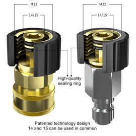 POHIR Pressure Washer Adapter Set Quick Connect Kit,M22 14mm X 3/8" Male Plug Female Socket, Brass Pressure Washer Quick Connect Fittings, Quick Coupler for Pressure Washer Gun or Hose