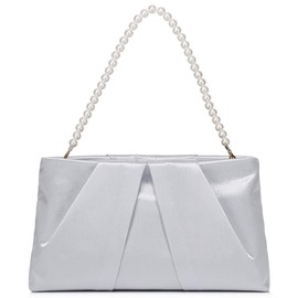 Gurina 3-way Party Bag, Women's, Wedding Bag, Pearl, Handbag, Clutch Bag, After-party, Reception, Graduation Ceremony (Black), Silver