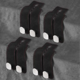 4 Pcs Car Hooks for Headrest, Car Seat Hooks Purse Hook, Double Flexible Leather Hooks Car Accessories Interior for Women Men, 2 in 1 Back Seat Hook Car Organizer for Bags, Purses, Handbags (Black)