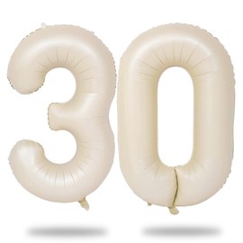 Lingqiang Beige 30 Balloon Numbers, 40 Inch Large Cream Foil Number 3 & 0 Balloons for Women, Self Inflating 30th Birthday Balloons for 30 Year Old Men Anniversary Birthday Party Decorations Supplies
