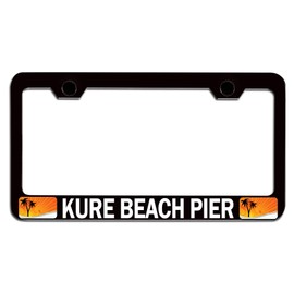 Custom Brother - Kure Beach PIER Beach Summer Surf Surfing Black Steel Auto SUV License Plate Frame License Tag Holder, J63