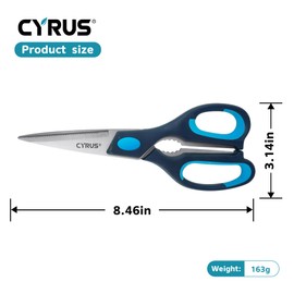 CYRUS Kitchen Scissors, Heavy Duty Stainless Steel Scissors, Multi-Purpose Utility Scissors for Cutting Chicken, Meat, Vegetables and Foods