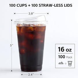 16oz-24oz Crystal Clear Plastic Cups with Strawless Sip-Lids – BPA-free, disposable cups with lids, ideal for iced coffee and on-the-go beverages. - Size: 16 oz, Count: 25 Set