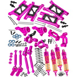 RcarmubWow RC Aluminium Driveshafts & Shocks Absorber & Suspension Arms & Caster Blocks C-Hubs Steering Block Stub Axle Carriers Upgrades Part for 1/18 LaTrax Teton,LaTrax Desert Prerunner,Pink