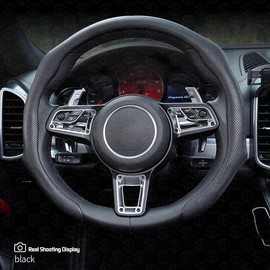 Napa Nappa Leather car steering wheel cover New Quick Turn Non-Slip Breathable Ultra-Thin Universal Grip Cover Suitable for Four Seasons car accessories:_[Black] Napa leather