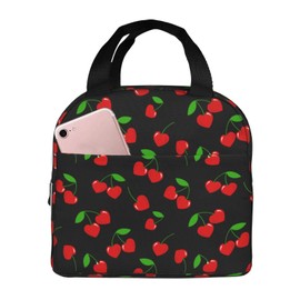 MOLIAN Red Hearts Cherry Lunch Bag For Teen Girls Women, Oxford Cloth Reusable Lunch Tote Box Bag For Work School