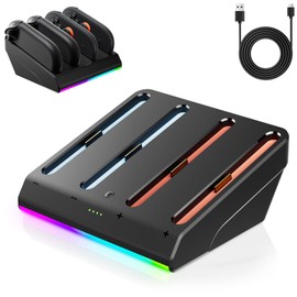 Charging Dock for Nintenndo Switch 2 Joycon, AOJAKI Switch 2 Accessories Charger Station for Joycon, 4-in-1 Magnetic Fast Charger with RGB Light Modes, Smart Chip, Anti-Slip Base, USB-C Cable Included