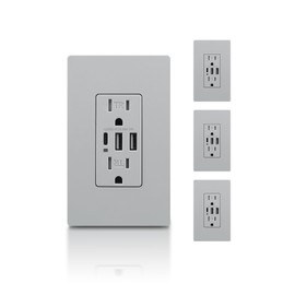 TOPELER 4 Pack in-Wall USB Outlet, 30W 6.0A USB Charging Socket with Type A & C Ports, 15 Amp Tamper-Resistant Power Socket with 3 USB Ports, Screwless Wall Plate Included, UL Listed, Grey