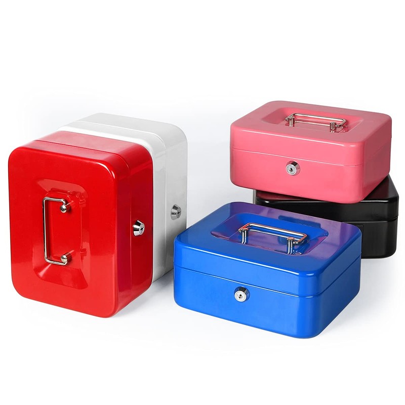 Medium Metal Cash Box with Key Lock Safe and Money