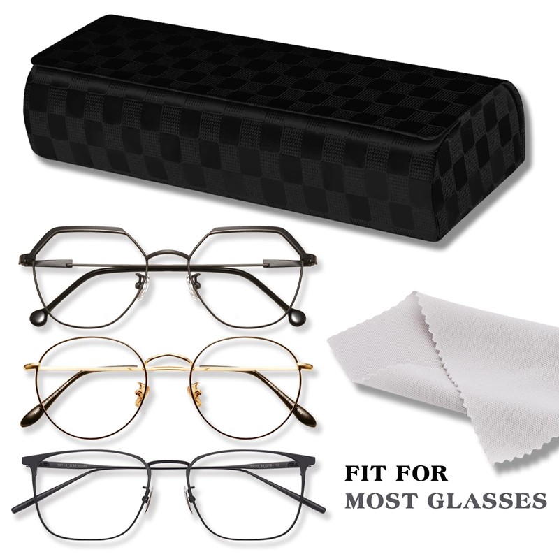 PU Leather Glasses Case with Cleaning Cloth - Magnetic Hard