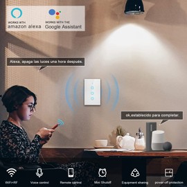 NICLY Interruptor Inteligente WiFi 2.4GHz sin Cable Neutro con Capacitor Interruptor de Luz Inteligente Control Remoto via APP Smart Life, Control de Voz via Alexa Google Home (3 Gangs, White)