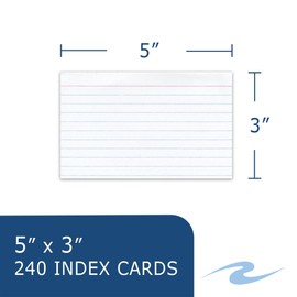 Roaring Spring 3" x 5" Index Cards, 240 Count, 100 lb. Tag Stock, White Cards are Ruled on Front Side only - Blank Back, Cards come in Convenient Tray Holder (Case of 36)