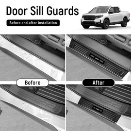 YOJOJOCO 4PCS Door Sill Protector for Honda 2017-2025 Ridgeline Accessories Black Brushed Stainless Steel Front and Rear Door Car Pedal Kick Guards Protection