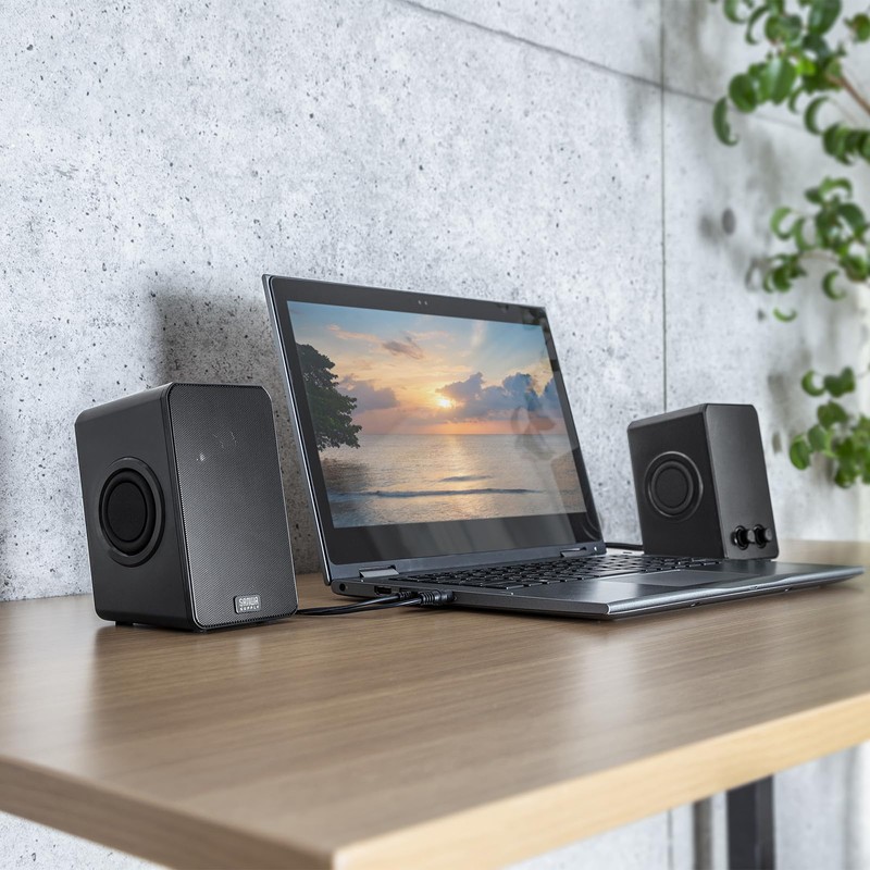 Sanwa Supply MM-SPL22UBK PC Speaker, USB Powered, Built-in Passive Radiator,