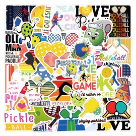 55 Pieces Pickleball Stickers,Vinyl Stickers for Water Bottle,Helmet, Laptop, Phone,Pickleball Gifts, Ball Party Favors, Sport Stickers Decorations for Kids Teens Boy (Yellow)