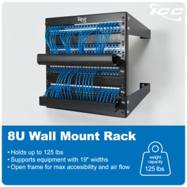 ICC 8U Wall Mount 19″ Open Frame Server Rack – 18″ Deep Cold-Rolled Steel, 125 lb Load Capacity – Network Rack for Patch Panels, Switches, AV, IT & Telecom Equipment Installations