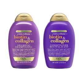 OGX Thick & Full + Biotin & Collagen Extra Strength Volumizing Shampoo & Conditioner Set, with Vitamin B7 & Hydrolyzed Wheat Protein for Fine Hair, Sulfate-Free for Thicker, Fuller Hair, - 385 mL Each (Pack of 2)