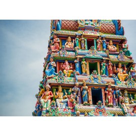 CORFOTO 2.1x1.5m Hindu Temple Photo Backdrop Colorful India Temple Religion Building Amman Temple Backdrop Indian Birthday Decorations Vintage Religion Indian Themed Party Photo Booth