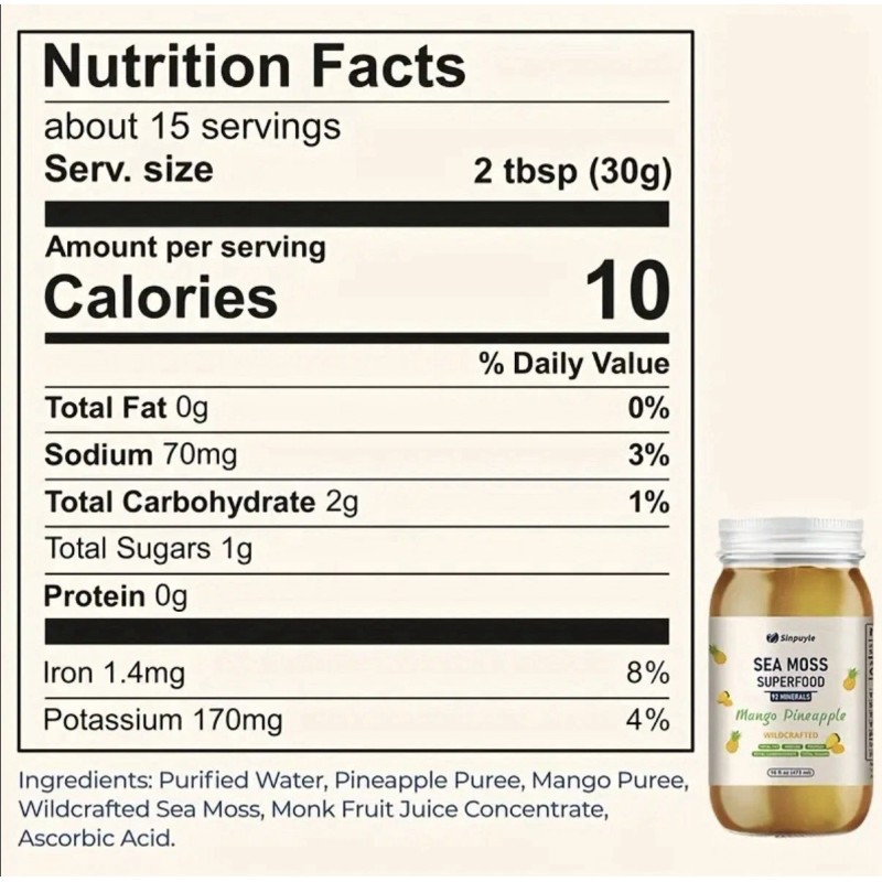 Sea Moss Gel Pineapple Mango Sea Moss Superfood 92 Minerals