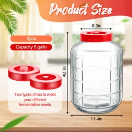 Havawish 2 Pcs 5 Gallon Glass Jar with Airlock Lid Large Storage Glass Jars Wide Mouth Carboy Fermentor with Carrying Harness Fermentation Container Glass Jug for Wine Making