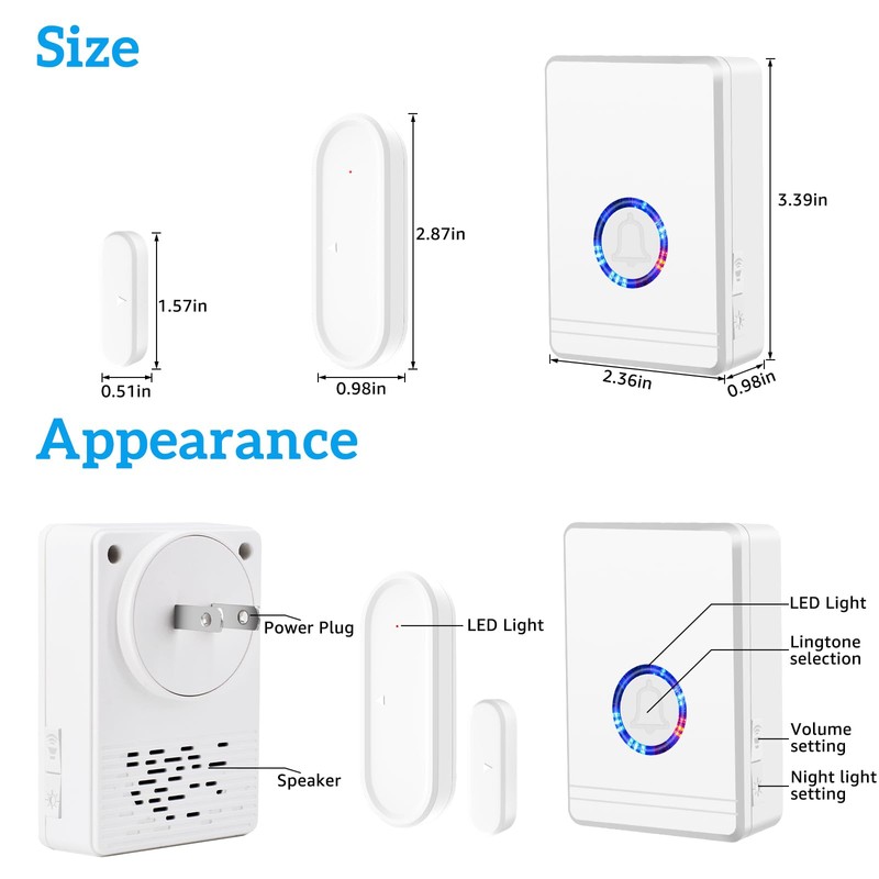 Wireless Door Open Sensor Chime, Greencycle 2PK Door Entry Chime