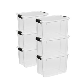 Sterilite 6-Pack Ultra Latching Box, Storage Bins with Lids, Clear Plastic, 30 Quart - Heavy-Duty Organizing Containers for Closet, Bathroom, and Office