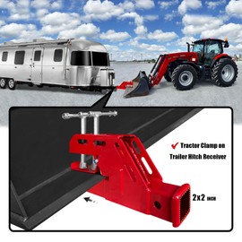 New Upgraded Tractor Clamp on Trailer Hitch Receiver,Tractor Bucket Hitch Receiver Non-Slip 2" Ball Mount Adapter for Tractor Bucket Kubota Deere Bobcat, Bucket Trailer Hitch Attachment（Red）