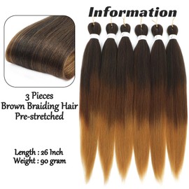 Royota Ombre 1b/30/27 Braiding Hair Pre Stretched Soft Easy Braiding Hair Brown Yaki 6 Pieces Pre-stretched Synthetic Knotless Braid for Women Box Crochet Twist Hair Extension (1b-30-27,26inch)