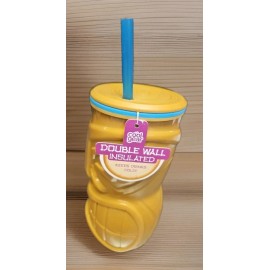 Cool Gear NEW Cool Gear Tiki Face Cup/Mug w Lid & Straw Double Wall Insulated Tumbler 16oz
