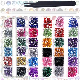3 Pack Nail Art Rhinestone Flatback Gems Crystals Diamond for Nail Decoration Mixed Color Round Rhinestones Kit with Pickup Pencil and Tweezer for DIY Nail Art and Decoration