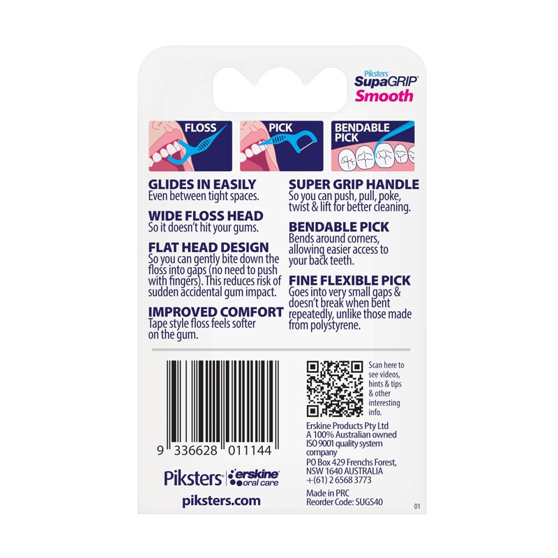 Piksters SupaGRIP Smooth Floss Picks (Pack of 40)